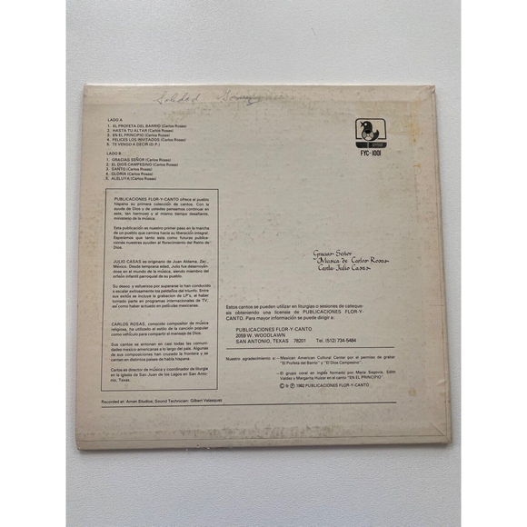 Gracias Señor Musica De Carlos Rosas Canta Julio Casas 1982 LP FYC-1001 VG+ - Picture 2 of 7